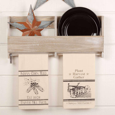Sawyer Mill Charcoal Plow & Corn Muslin Unbleached Natural Tea Towel Set of 2 19x28 VHC Brands - The Fox Decor
